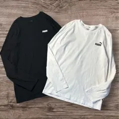 【美品/2枚セット】プーマ ロンT M 白 黒 キャットロゴ スポーツ 定番のサムネイル