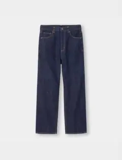 【美品】 GU ハイウエストストレートジーンズ ネイビー XL 80cmのサムネイル