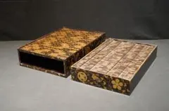 蒔絵[唐草牡丹] 金梨地 黒漆塗箱 手箱 香箱 塗小箱 □木箱入り - メルカリ