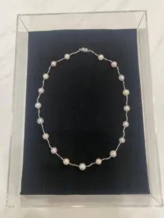 宇和島産あこや8.5mm、薔薇シェル、ステーションY字ネックレス、abns19 