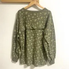 【美品】サマンサモスモス ワッフルフリルメロー花柄カットソー 長袖 カーキ