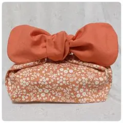 ハンドメイド♡リボンタイプ♡お弁当袋♡フラワー♡小花柄♡オレンジ①