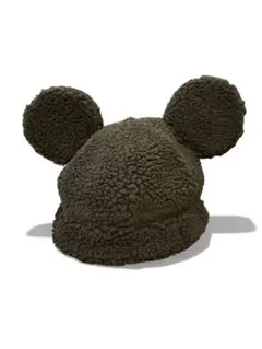 ミッキー　耳付き　ボア　帽子　黒　ブラック　ディズニー