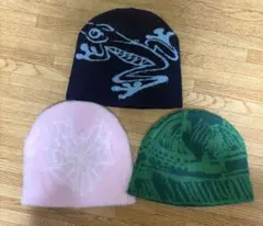 ビーニー3点 ピンク 緑 青 まとめ売り