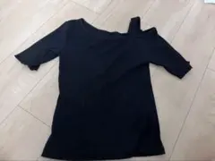 アシンメトリー リブカットソー ブラック