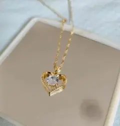 サージカルステンレス ネックレス ゴール 【爆売れ】 czダイヤ✨ 大きいハート