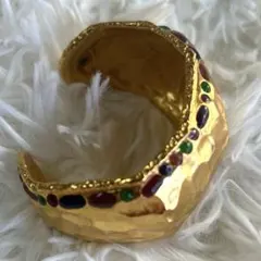 ビンテージ　【ニナリッチ】ゴールド ハンマードバングル カラーストーン付き