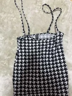 ハウンドトゥース柄 ノースリーブミニワンピース