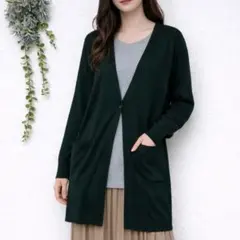 C2005インデックス✤良品✤長袖ロングカーディガン M グリーン 薄手 羽織り