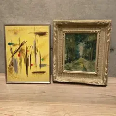 二つまとめて　風景画　抽象画 インテリア 油彩 額装 壁掛け インテリア 壁飾