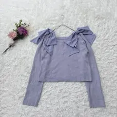 グレイル オフショルダー リボン付き リブニット クロップド丈 薄パープル M