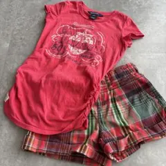 【上下セット】ラルフローレン サイドシャーリングTシャツ＆チェックパンツ 120