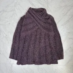 個性派 古着ミックス デザインニット くすみパープル ハイネック 大人カジュアル