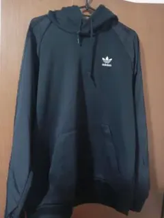 美品 adidas 定価13500円 プルパーカー 3本黒ライン トレフォイル