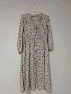 GLACIER　花柄ロングワンピース ベージュ 長袖　Sサイズ