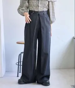 Kastane デニムタックワイドパンツ ブラック 0サイズ
