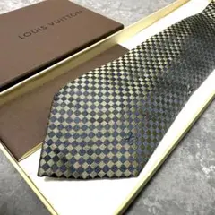 N781 美品 ルイヴィトン ロゴ刺繍 ダミエ柄 シルク 上品 ネクタイ