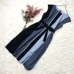 Coomb クーム【38】リネン混 ノースリーブ ワンピース 膝丈 ブルー系のサムネイル