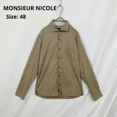 MONSIEUR NICOLE 長袖シャツ 48 ブラウン 総柄 ペイズリー 麻のサムネイル