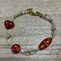 赤と白のビーズブレスレット　新品