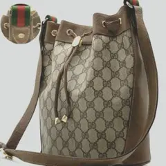 GUCCI ショルダーバッグ シェリーライン GG レザー PVC 巾着 バケツ