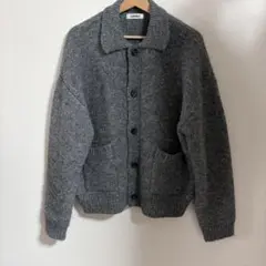 【LURAKU】 シャギーニットポロカーディガン グレー S