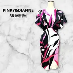 PINKY&DIANNE 38 カシュクール風 タイトワンピース リーフ柄 総柄のサムネイル