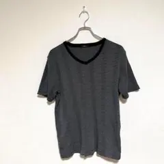 トップス シャツ 半袖 大きめ ストライプ Vネック クルーネック アレンジ