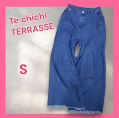 テチチテラス デニムパンツ ワイドパンツ レディース S 青 ブルーフリンジ