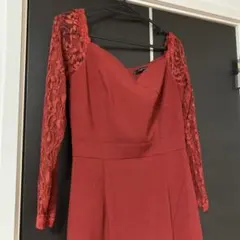 赤レース長袖ドレス　パーティー　、キャバドレス