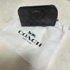 COACH ダークブラウン レザー ポーチ