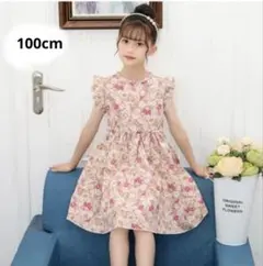 コットンサマー ワンピース 韓国子ども服 海外 スモッキング④ピンク 花柄