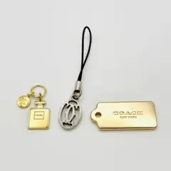 美品 シャネル カルティエ コーチ チャーム ストラップ 3点まとめ ロゴ 金銀