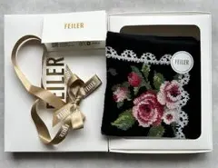 FEILER フェイラー ハンカチ ローズ柄 ブラック マイジュリエット