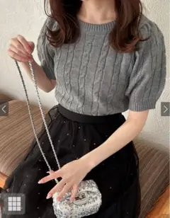 ケーブル編みニットパフスリーブトップス gn135a