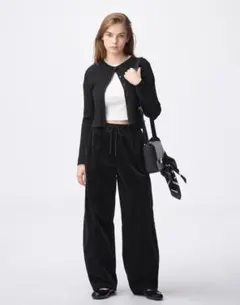 新品未使用】GU コーデュロイ　バレルレッグ　イージーパンツ 黒 Lサイズ