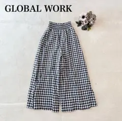【グローバルワーク】ワイドパンツ（フリー）ギンガ厶チェック ウエストゴム 混綿