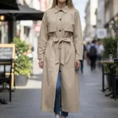 美品 ストラディバリウス ロングコート M ベージュ ウエストベルト ボタン