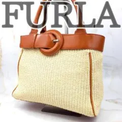 ✨良品✨ FURLA フルラ カゴバッグ ハンドバッグ レザー バックル ベルト
