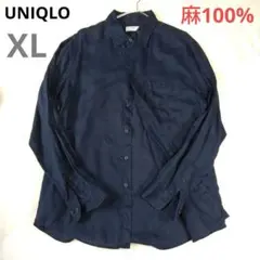 プレミアムリネンシャツ　XL　紺色　UNIQLO　麻100%　長袖
