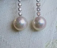 高級品　アコヤ本真珠10.0mm ロングピアス ダイヤモンド1ct Pt900