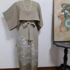 リメイク着物ロングワンピースボレロ付き正絹Ｌ作家物色留袖