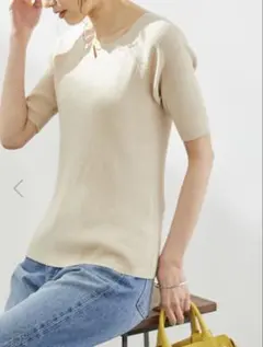ROPE PICNIC新品半袖リブカットソー/半袖ニット＊ベージュ38Mサイズ