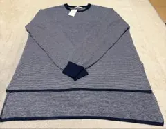 Samansa Mos2 青と白のストライプ長袖ニット