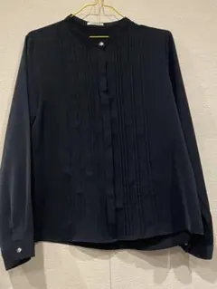 GLACIER ピンタック 長袖 ブラウス ネイビー　Ｍ