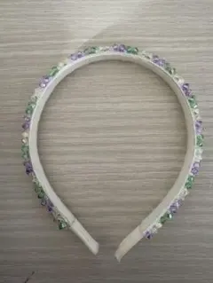 ビーズ装飾 ヘアバンド 紫 緑