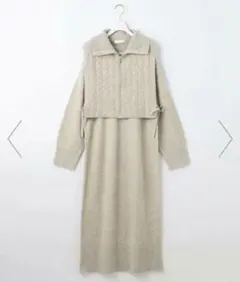 any SiS ケーブルベストSETニットワンピース ベージュ
