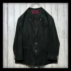 【VINTAGE】ヌバック調チロリアンジャケット☆裏地ペイズリー☆ブラック　XL