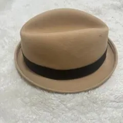 CA4LA ベージュ ウール フェルトハット ブラックリボン