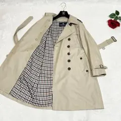 アクアスキュータム　トレンチコート　チェック　ベージュ　8 ダブル　ロング